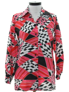 1970's Womens Mod Print Disco Style Shirt