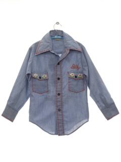 1970's Mens/Boys Embroidered Chambray Hippie Shirt