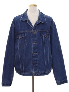 Retro Nineties Jacket Early 90s Armani Jeans Mens dark blue background cotton denim button cuff longsleeve button front denim jacket. Jacket has gold top stitching and brass buttons with Armani Jea...