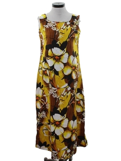 1960's Womens Mod A-Line Hawaiian Maxi Dress