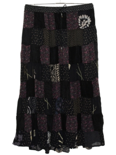 1990's Womens Rayon and Velvet Hippie Broomstick Skirt