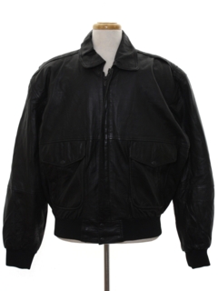1990's Mens Black Bomber Leather Flight Jacket