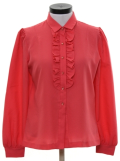 1980's Womens Ruffled Front Secretary Shirt