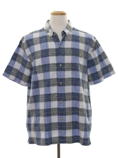 1990's Mens Tommy Bahama Silk Cotton Shantung Plaid Shirt