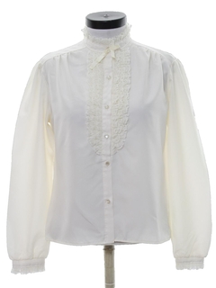 1980's Womens Ruffled Front Secretary Shirt