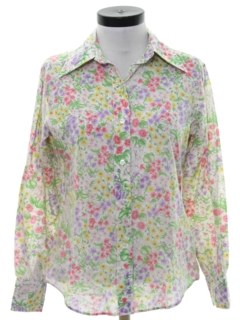 1970's Womens Cotton Blend Print Disco Style Shirt