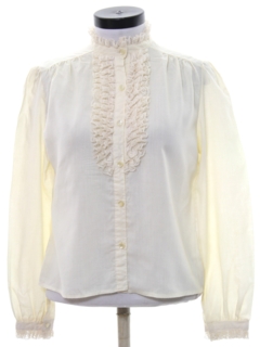 1980's Womens Totally 80s Ruffled Front Secretary Shirt