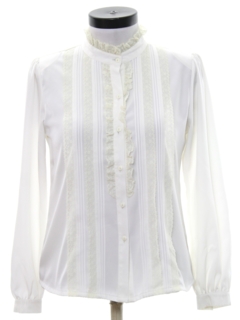 1980's Womens Totally 80s Ruffled Front Secretary Shirt