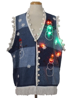 1980's Unisex Hand Embellished Multicolor Lightup Ugly Christmas Sweater Vest