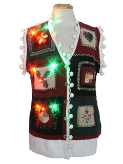 1980's Unisex Hand Embellished Multicolor Lightup Ugly Christmas Sweater Vest