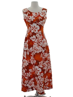 1970's Womens Mod Royal Hawaiian Cotton Barkcloth Maxi Dress