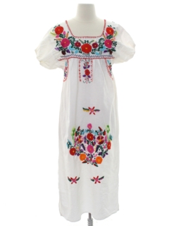 1970's Womens Embroidered Huipil Style Dress