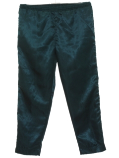 1980's Womens Shiny Dark Green Nylon Totally 80s Baggy Track Pants