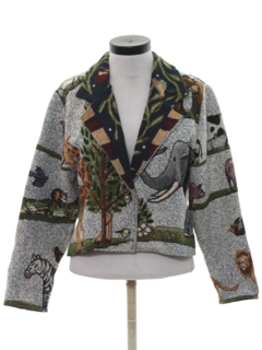 1980's Womens Totally 80s Tapestry Cloth Kokopelli Equestrian Style Jacket