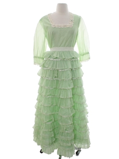 1960's Womens Prairie Style Prom Or Cocktail Maxi Dress