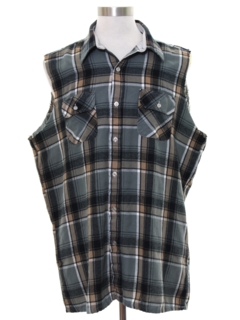 1990's Mens Grunge Cut Off Sleeveless Flannel Shirt