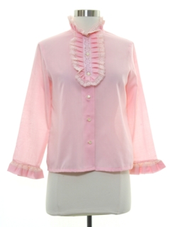 1970's Womens Ruffled Front Secretary Shirt