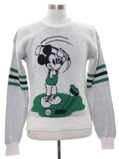 1970's Mens Intarsia Knit Mickey Mouse Sweater