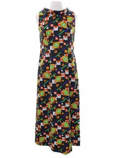 1960's Womens Mod Op-Art Maxi Shift Dress