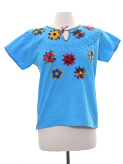 1970's Womens Embroidered Huipil Style Shirt