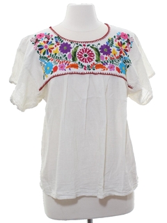 1970's Womens Embroidered Huipil Style Shirt