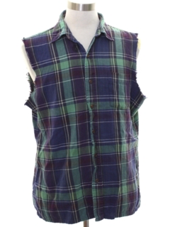 1990's Mens Grunge Cut Off Sleeveless Joe Dirt Style Flannel Shirt