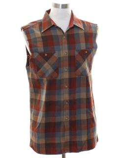 1990's Mens Grunge Cut Off Sleeveless Joe Dirt Style Flannel Shirt