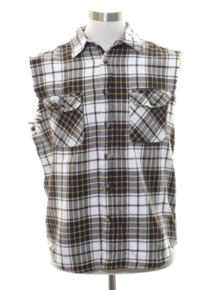 1990's Mens Grunge Cut Off Sleeveless Joe Dirt Style Flannel Shirt