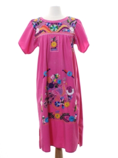 1970's Womens Embroidered Huipil Style Dress