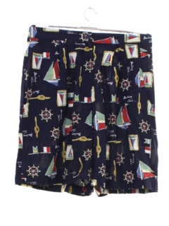 1980's Womens Baggy Rayon Sailboat Print Shorts