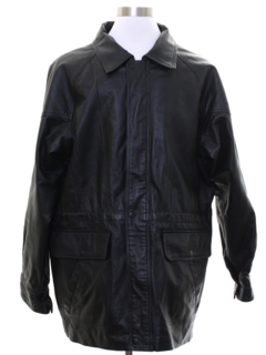 1990's Mens Mod Leather Car Coat Jacket