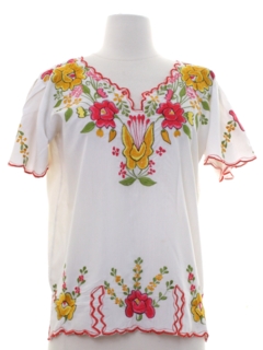 1970's Womens Embroidered Huipil Style Shirt