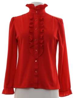 1980's Womens Ruffled Front Style Secretary Shirt