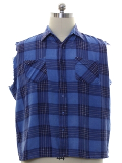 1990's Mens Grunge Cut Off Sleeveless Joe Dirt Style Flannel Shirt