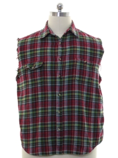 1990's Mens Grunge Cut Off Sleeveless Joe Dirt Style Flannel Shirt