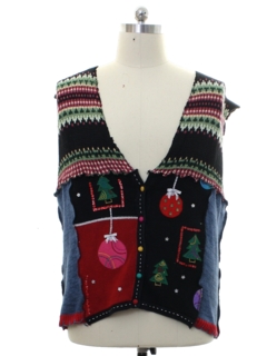 1980's Unisex Hand Made Patchwork Ugly Christmas Sweater Vest