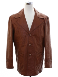 1970's Mens Mod Leather Car Coat Jacket