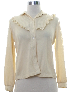 1970's Womens Ruffled Front Prairie Style Secretary Shirt