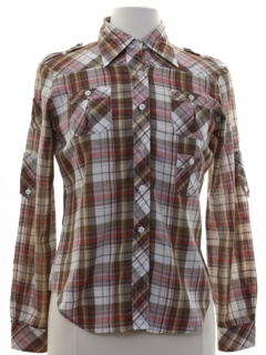 1980's Womens Plaid Safari Style Shirt