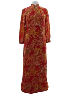 1970's Womens Cheongsam Style Maxi Dress