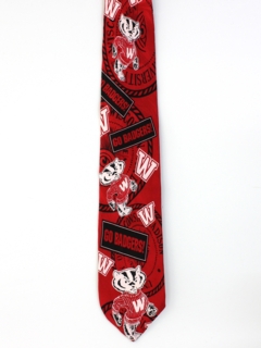 1990's Mens Designer Wisconsin Badgers Wide Silk Necktie