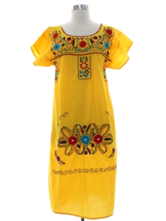 1970's Womens Embroidered Huipil Style Dress