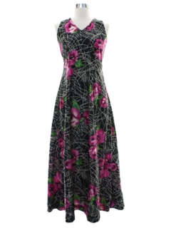 1970's Womens Hawaiian Inspired Maxi Dress