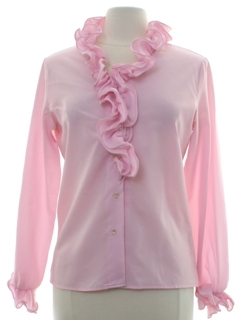 1970's Womens Mod Ruffled Front Secretary Shirt