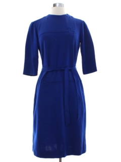 1960s Blue and Gray Wool Knit Dress Sz Large 36B 35W // Shawl Collar Long Sleeve