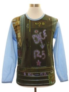 1970's Mens Mod Photo Print Knit Disco Style Club Shirt