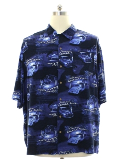 1990's Mens Cruiser Car Themed Rayon Graphic Print Sport Shirt