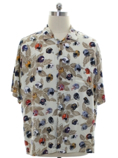 1980's Mens NFL Football Rayon Graphic Print Sport Shirt