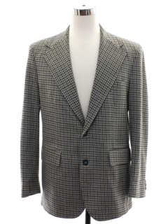 1970's Mens Houndstooth Plaid Disco Blazer Sport Coat Jacket