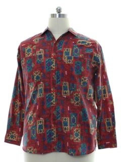 1980's Mens Totally 80s Style Geometric Print Sport Shirt